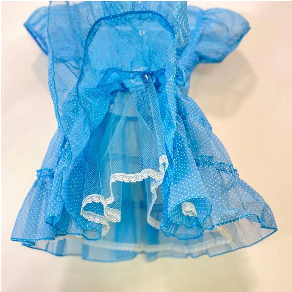 1950s Blue /White Spotted Sheer Pinafore Union Made Rare Belted Girls Dress 3y - Picture 5 of 13